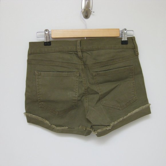 NWT Express olive green denim frayed hem shorts 2 - Picture 5 of 8